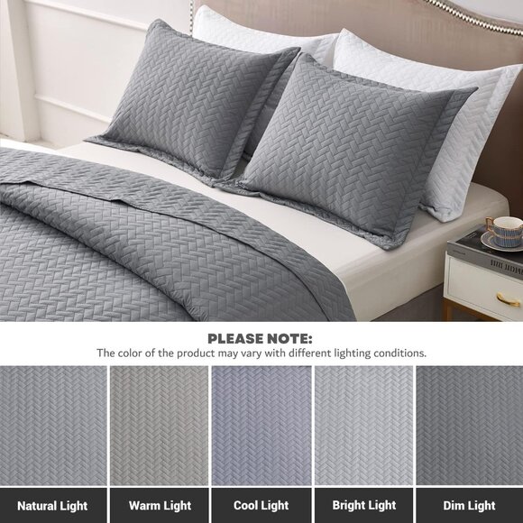 Maple & Stone King Quilt Set - Gray - 3 Piece Set - Picture 6 of 6